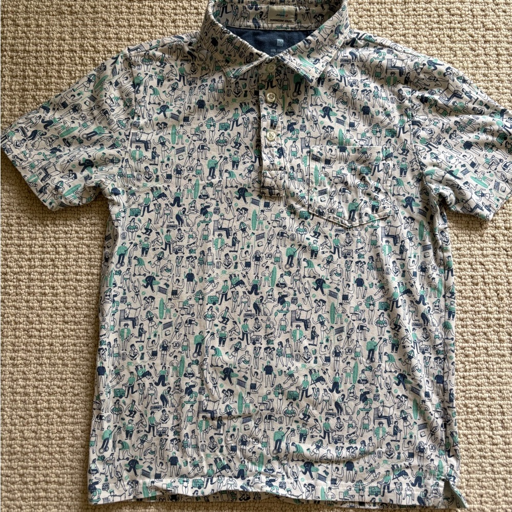 Johnnie-O Kids fun Patterned Polo Shirt - Blue and Green and white
